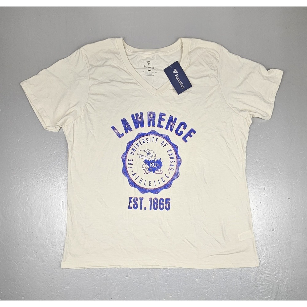 Fanatics Lawrence University of Kansas KU Jayhawks T-Shirt Womens 4XL Gray Vneck